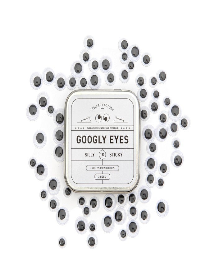 Stellar Factory Googly Eyes: Emergency Use Adhesive Eyeballs in Giftable Steel Tin - 150 pcs, 3 Sizes - Image 1